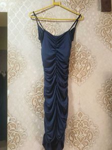 Elegant Navy Ruched Bodycon Dress