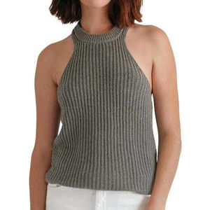Gray Ribbed Halter Tank Top