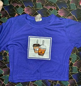 Blue T-Shirt with Drinks Print