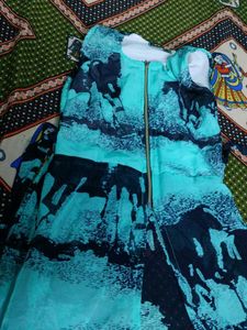 Aqua Blue Abstract Print Dress