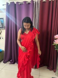 Stunning Red Ruffle Saree- Designer Made