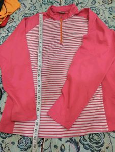 Pink &amp; White Striped Quarter Zip Pullover