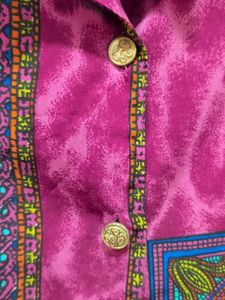 Vintage Print Button-Up Tunic Top