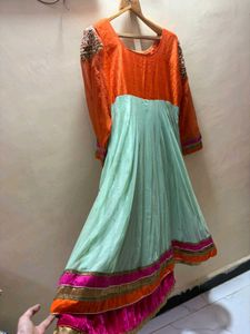 Embellished Orange &amp; Teal gown