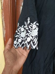 Elegant Black Kurta Set with White Embroidery