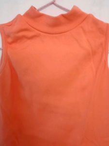 Sleeveless Orange Mock Neck Dress