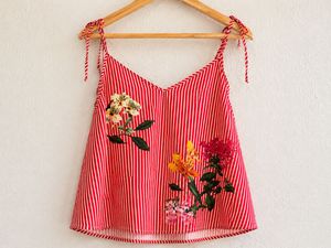 Red Striped Floral Cami Top