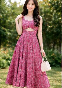 Pink Floral Cutout Maxi Dress M-SIZE