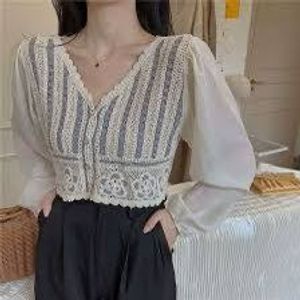 Chic Striped Lace Cropped Top
