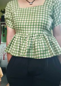 Chic Green & White Peplum Top