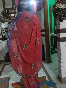 pink and purple shade Saree