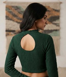 Textured Green Half-Zip Top
