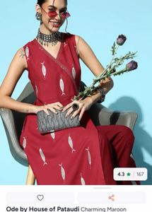 Chic Red Fish Print Wrap kurti small size