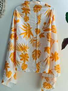 White &amp; Orange Tropical Print Dupatta