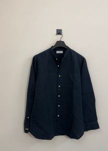 Men's Band Collar Navy Shirt