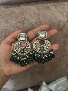 Emerald Green Kundan Earrings