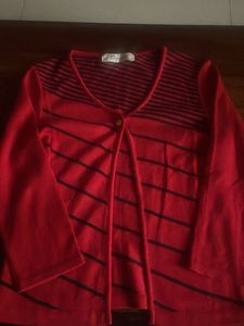 Red & Black Striped Cardigan