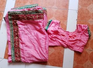 Pink Saree With Blauz For Womens