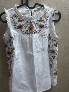 Embroidered White Sleeveless Top