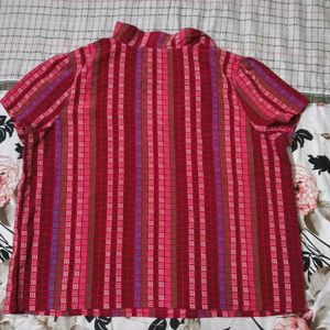 Red Striped Puff Sleeve Top