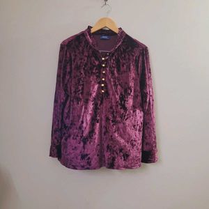 Ribose Velvet Crushed Buttoned Neck Top