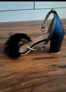 Black Feather Accent Block Heels