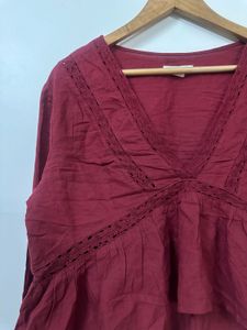 Maroon Lace Trim Peplum Top