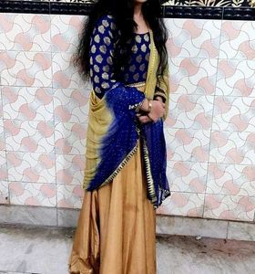 Elegant Gold and Navy Anarkali Gown