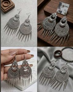Boho Silver Tassel Dangle Earrings