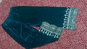 Teal Velvet Mirror Work Suit