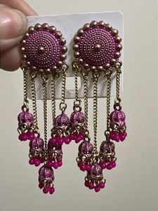Stunning Pink & Gold Jhumka Earrings