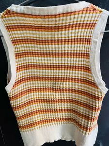 Striped V-Neck Sleeveless Knit Top