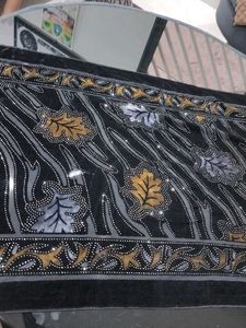 Embellished Velvet Scarf with Fringe