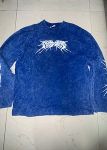 Men's Blue Acid Wash Graphic Long Sleeve Tee