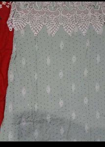 Elegant Mint Green Kurta Set with White Lace