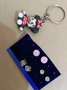 Mickey Keychain & Cute Earring Set