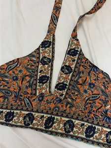 Boho Print Halter Neck Crop Top