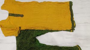 Yellow Kurta Set with Green Pants