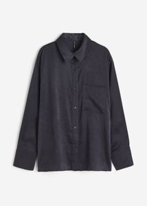 H&amp;M Satin-Finish Oversized Shirt - Dark Grey