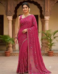 Beautiful Embroidered Pink Saree