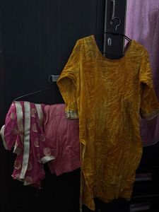 Elegant Yellow Kurta Set with Pink Dupatta