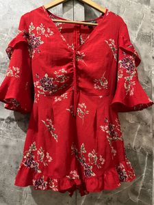Chic Red Floral Ruffle Dress