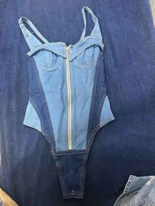 Denim Bodysuit with Zipper
