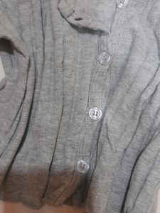 URBANIC Y2K Ribbed Grey Button Front Top