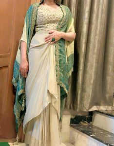 Elegant Beige Saree skirt with Embellished Blouse