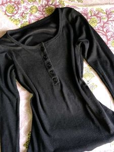 Black Long Sleeve Button Up Top