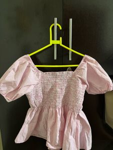 Pink Striped Peplum Top