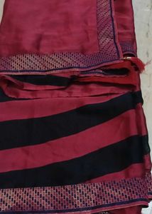 Stylish Maroon and Blue Striped Saree