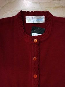 Maroon Button-Up Knit Cardigan