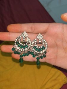 crystal chandbali with blue stones
